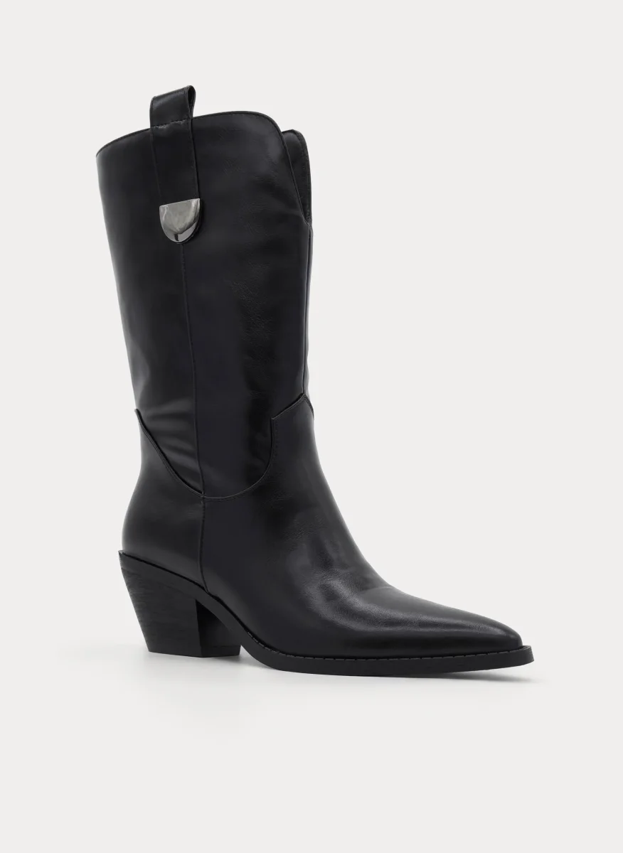 BOTA COWBOY NEGRO TACÓN MEDIO PUNTA FINA - Imagen 5