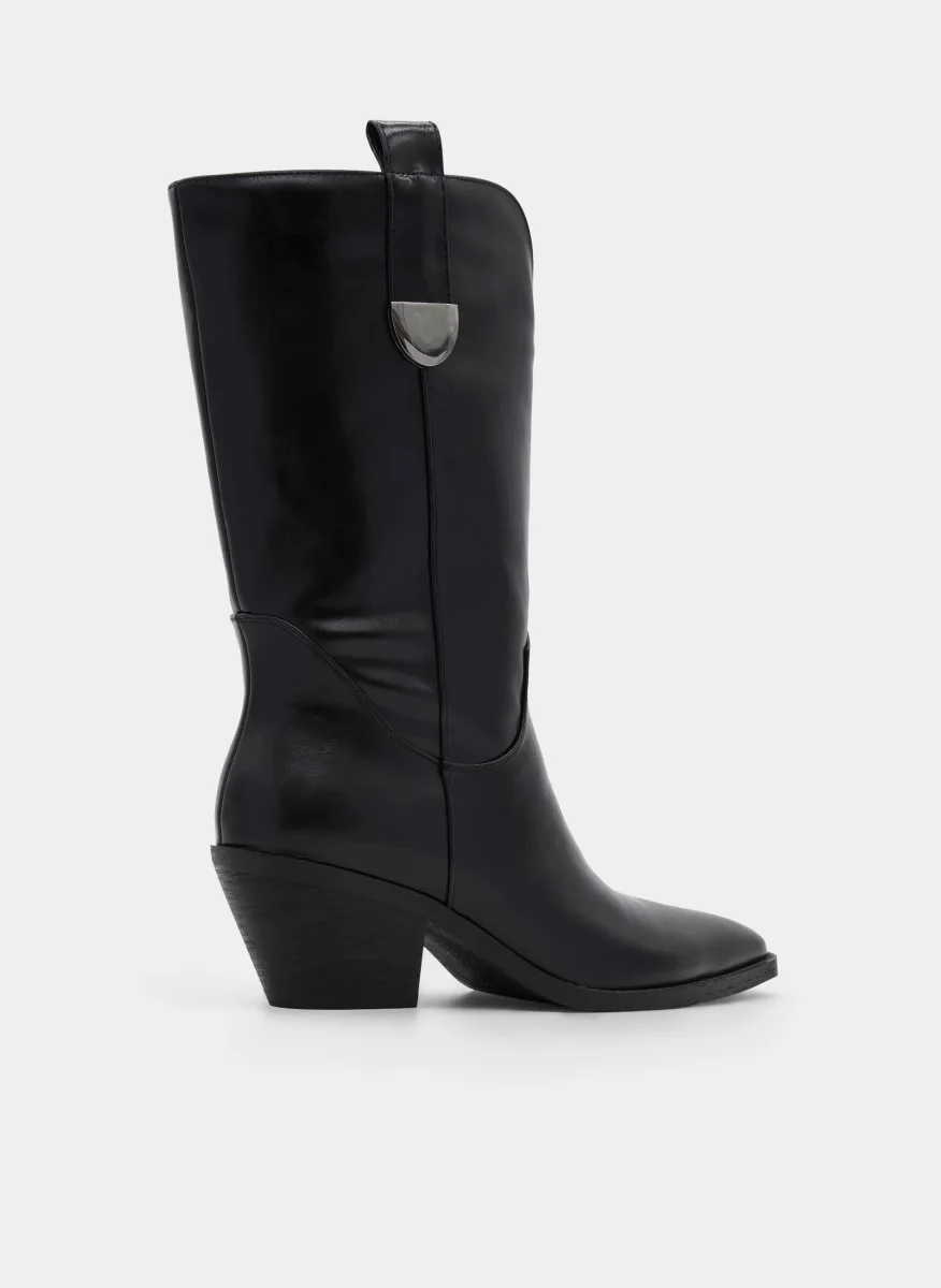 BOTA COWBOY NEGRO TACÓN MEDIO PUNTA FINA - Imagen 6