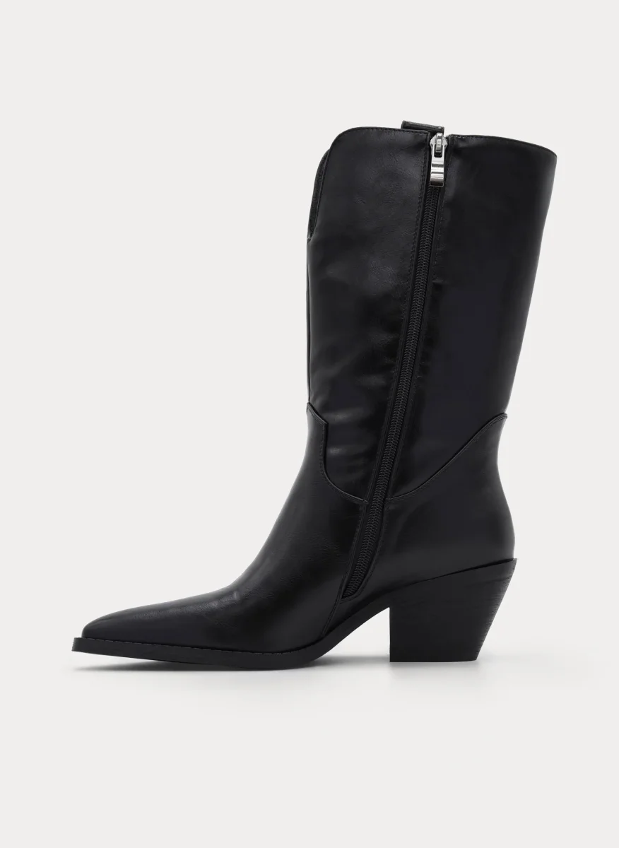 BOTA COWBOY NEGRO TACÓN MEDIO PUNTA FINA - Imagen 7