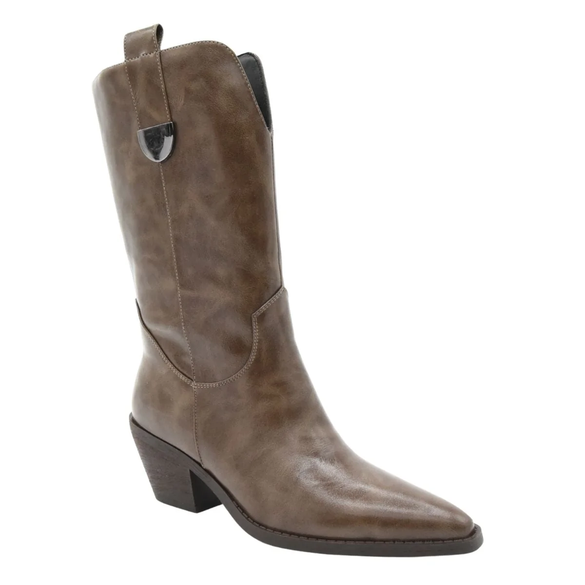 BOTA COWBOY TAUPE TACÓN MEDIO PUNTA FINA - Imagen 4
