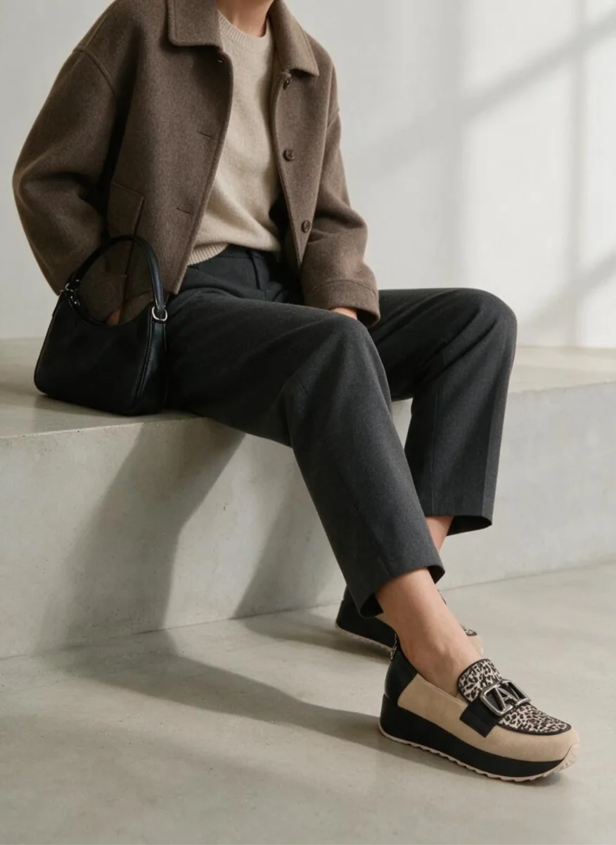 MOCASÍN BEIGE LEOPARDO CUÑA ADORNO METÁLICO - Imagen 3