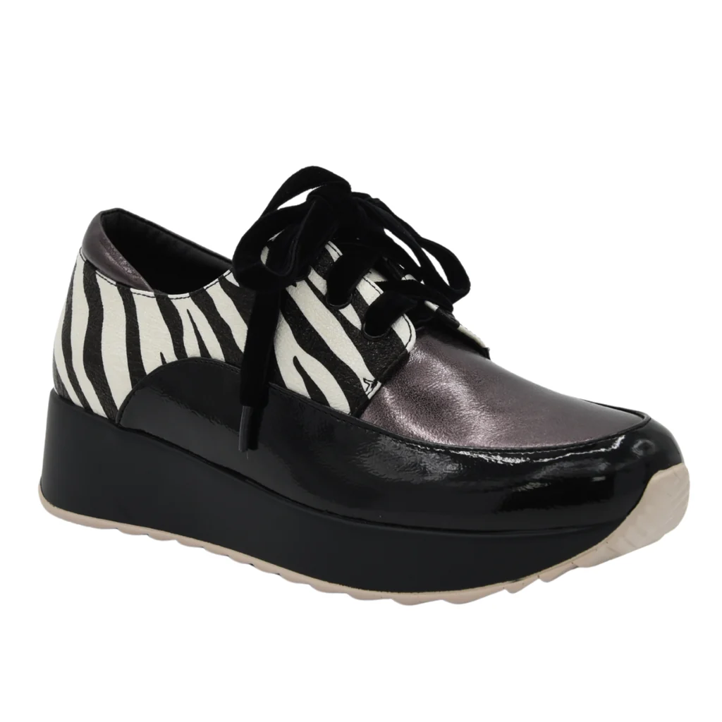 ZAPATO CUÑA NEGRO CEBRA CORDONES - Imagen 4