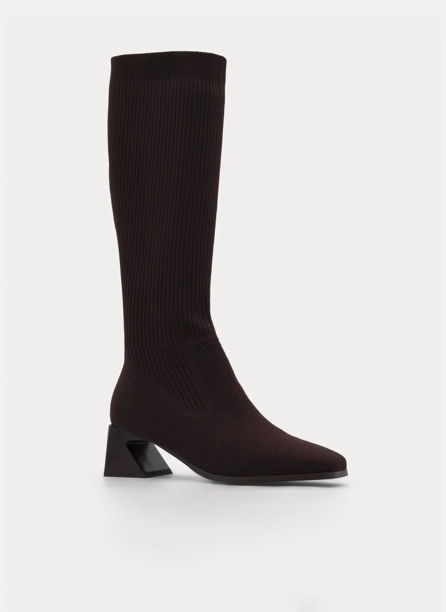 BOTA ALTA CALCETÍN MARRÓN TACÓN ANCHO - Imagen 5