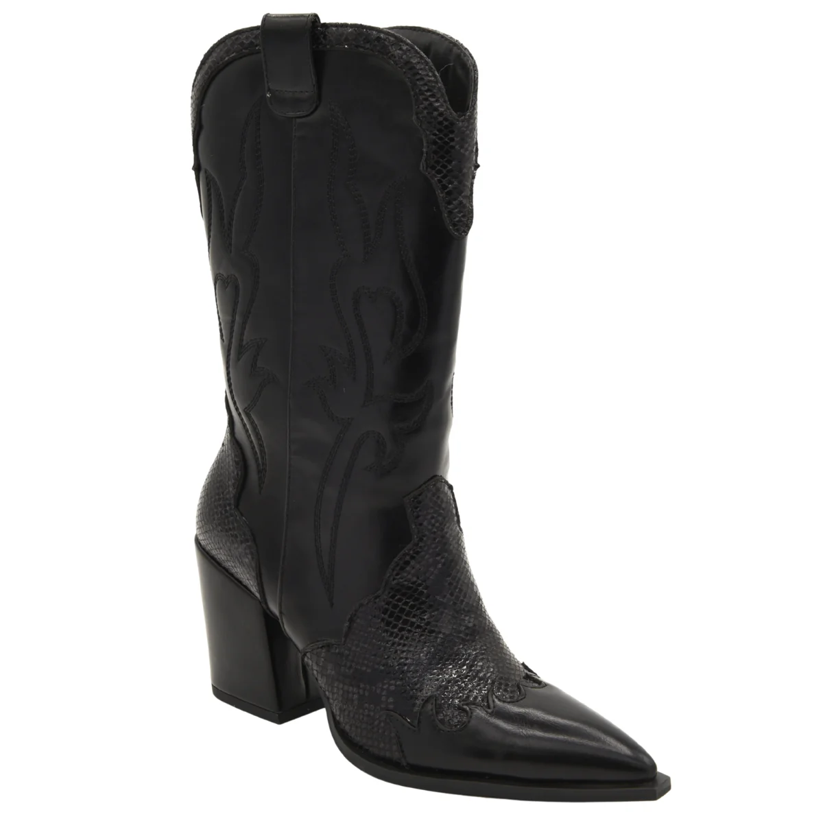 BOTA COWBOY NEGRA EFECTO SERPIENTE TACÓN ALTO - Imagen 4