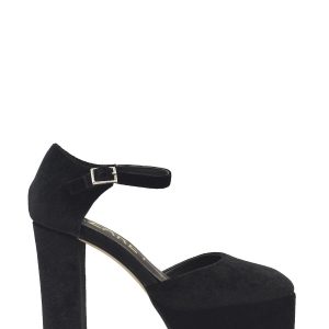 Zapato de terciopelo con plataforma en color negro y cierre de hebilla