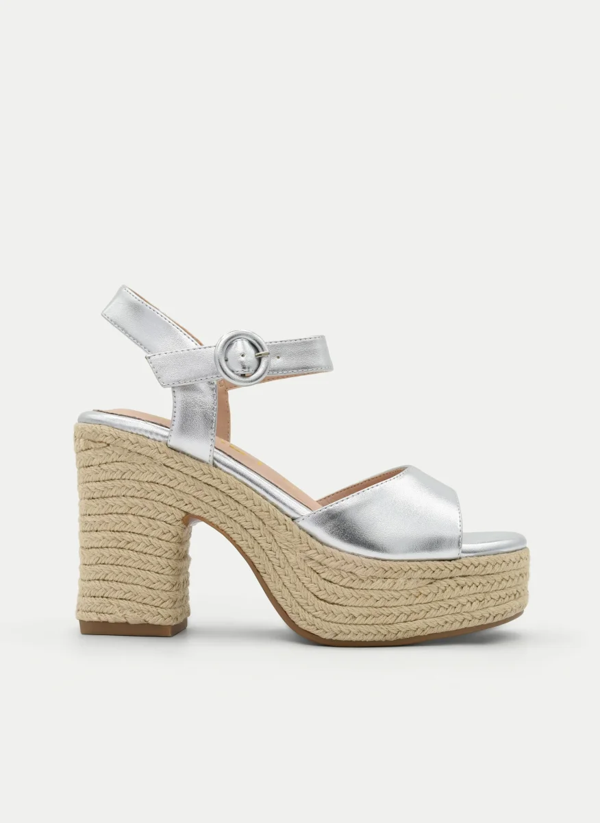 SANDALIAS DE TACÓN PLATA CON PLATAFORMA DE YUTE - Imagen 2