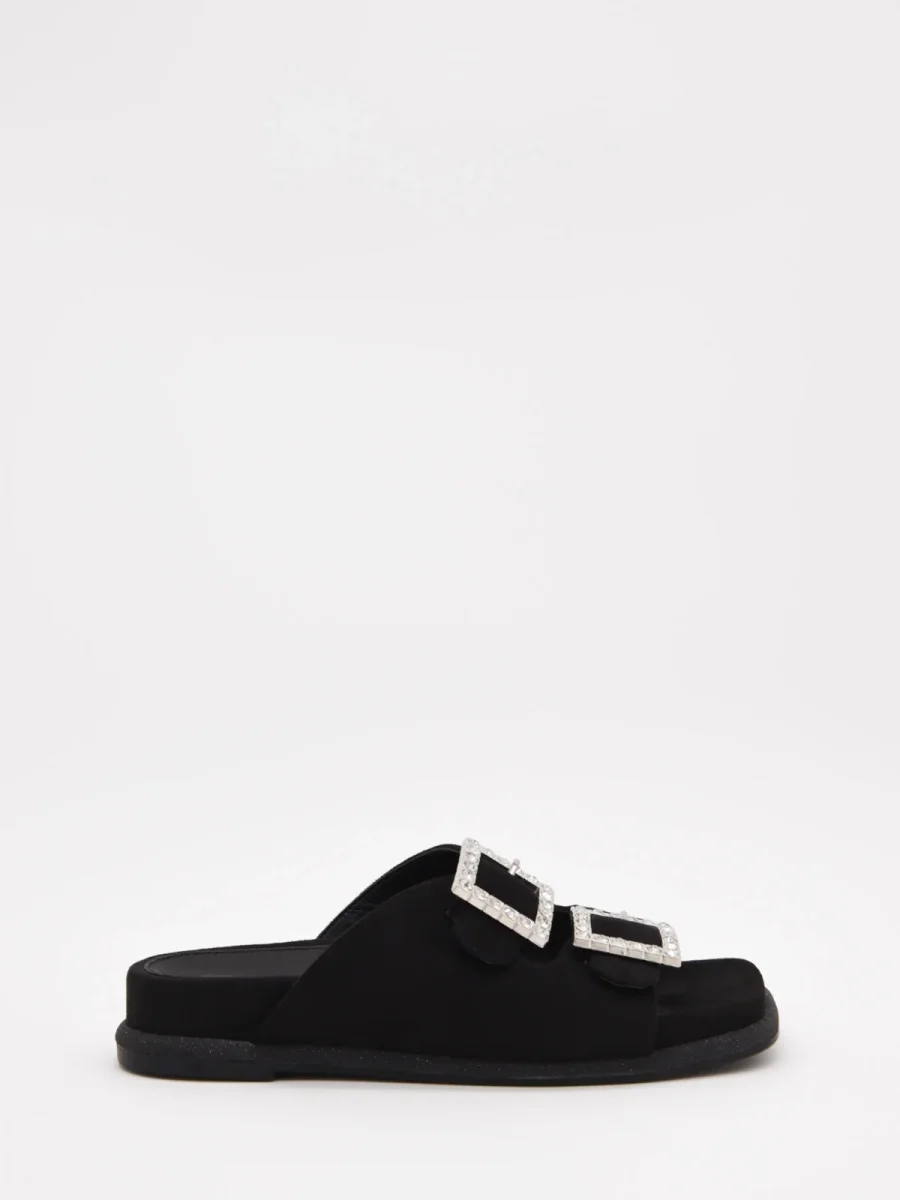 Sandalias planas negras con hebillas brillantes - Imagen 2