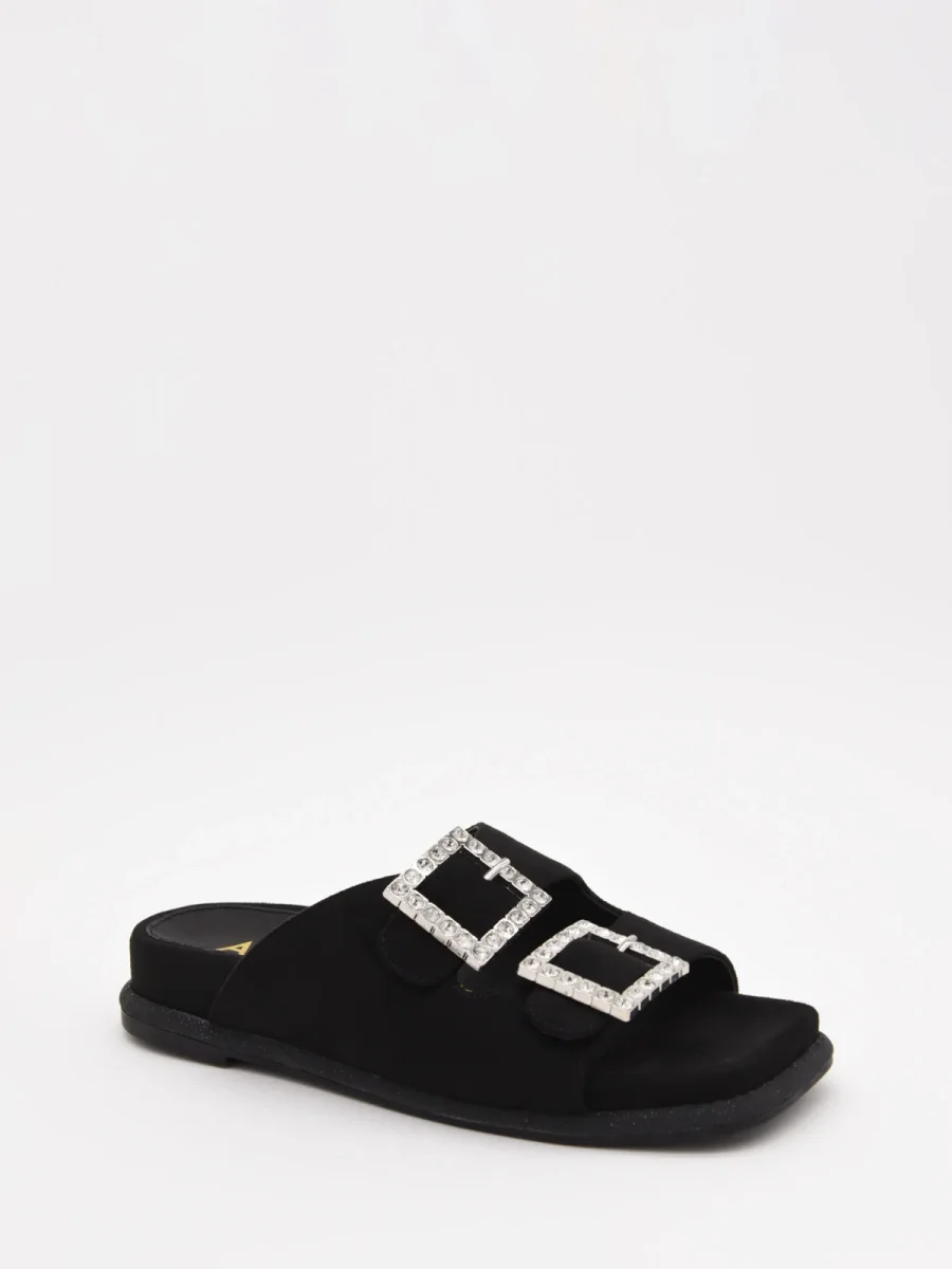 Sandalias planas negras con hebillas brillantes - Imagen 3
