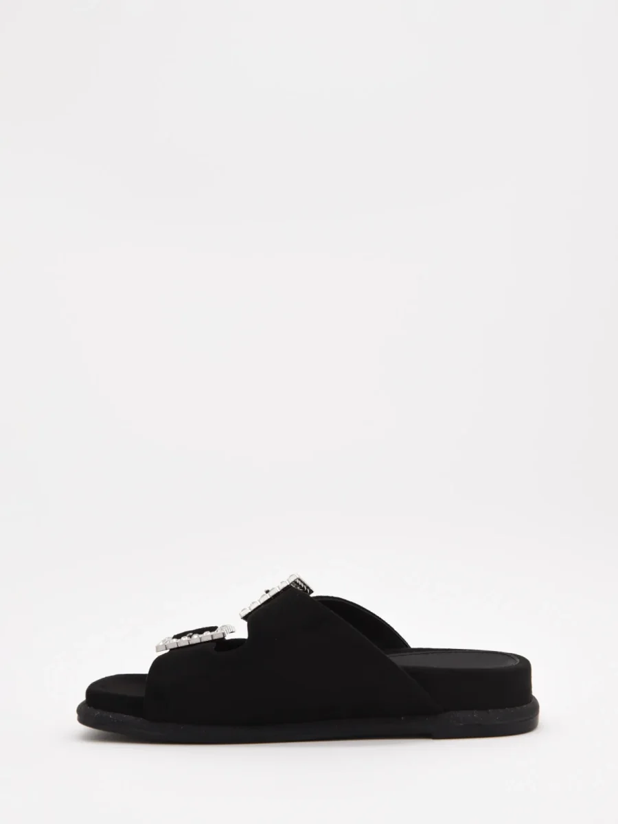 Sandalias planas negras con hebillas brillantes - Imagen 6
