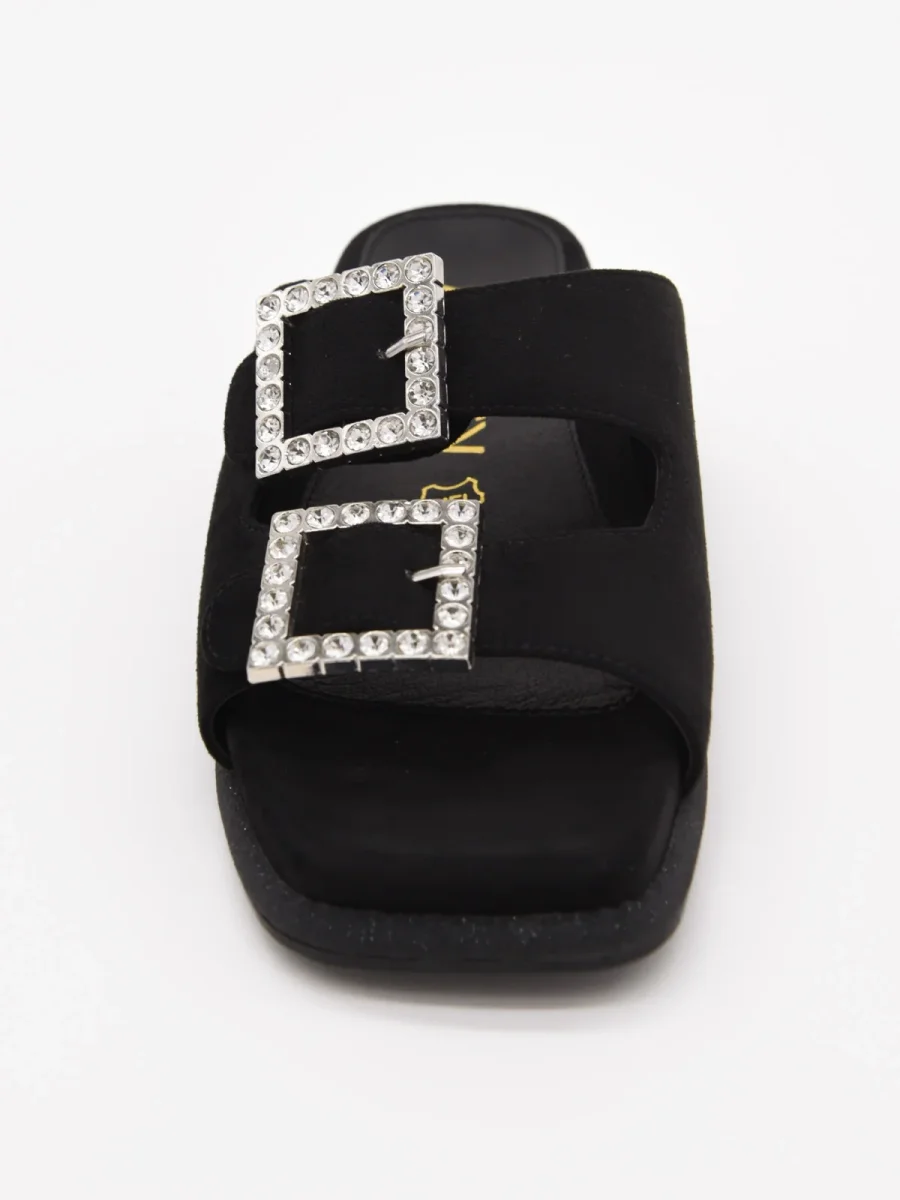 Sandalias planas negras con hebillas brillantes - Imagen 8