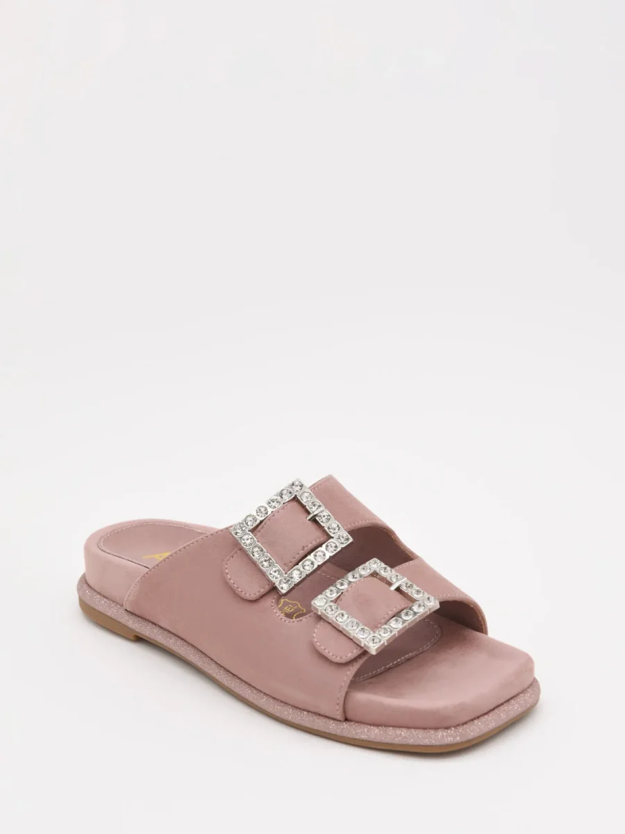 Sandalias planas rosas con hebillas de pedrería - Imagen 3