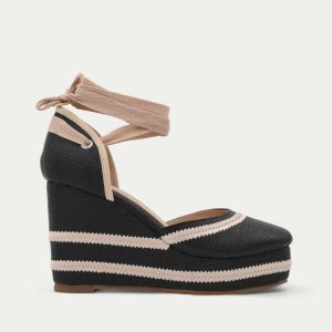 SANDALIA CUÑA NEGRA RAYAS BEIGE LAZADA