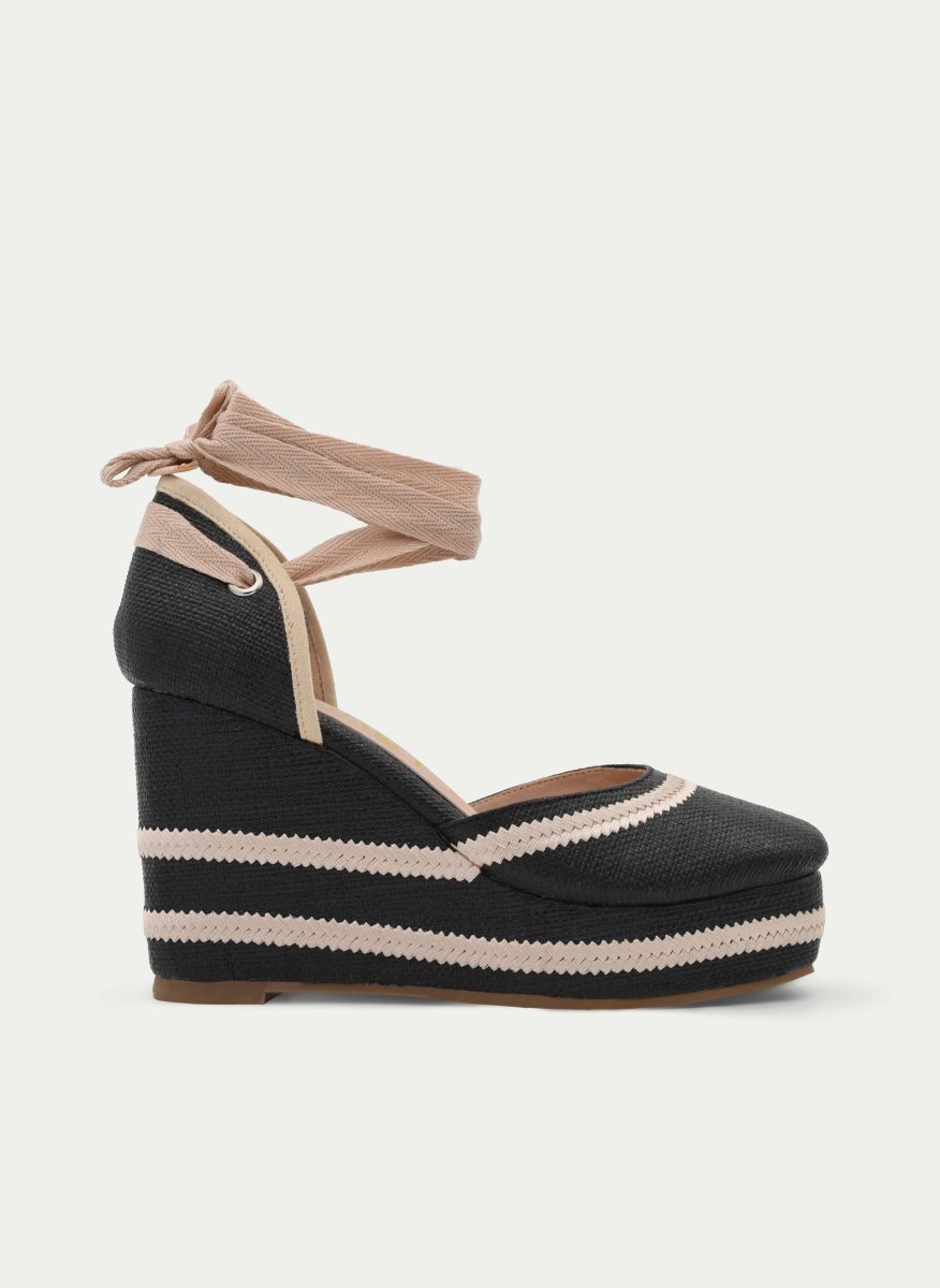 SANDALIA CUÑA NEGRA RAYAS BEIGE LAZADA