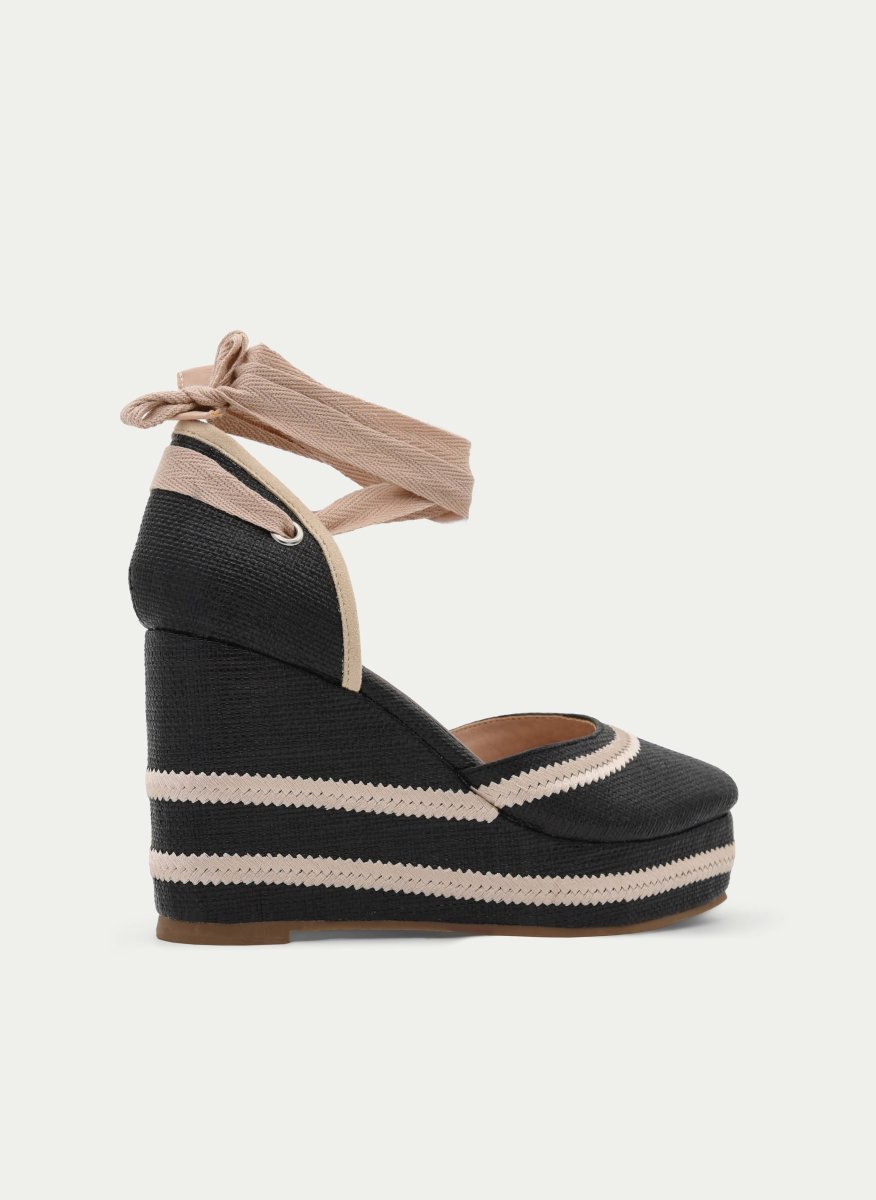 SANDALIA CUÑA NEGRA RAYAS BEIGE LAZADA - Imagen 5