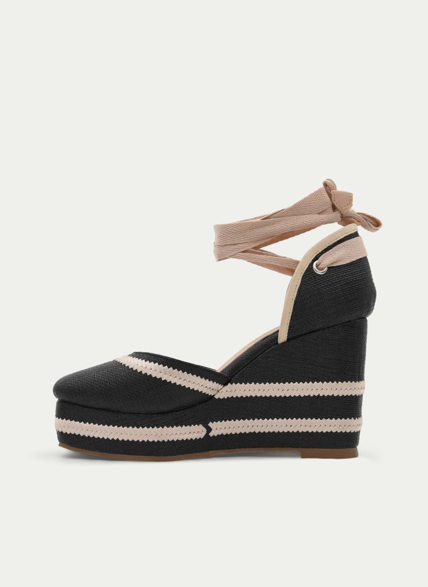 SANDALIA CUÑA NEGRA RAYAS BEIGE LAZADA - Imagen 6