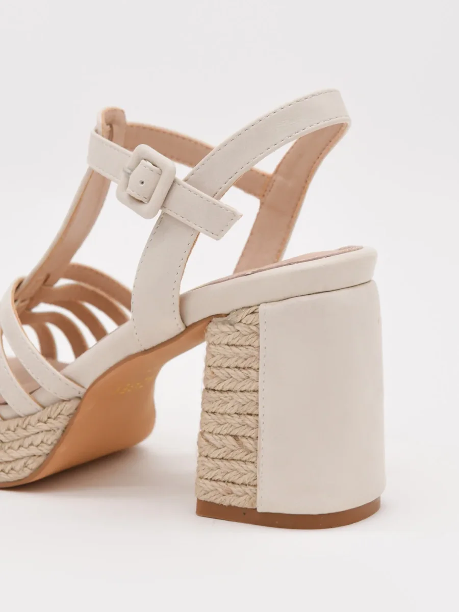 Sandalias de tacón con plataforma de yute y tiras beige - Imagen 5