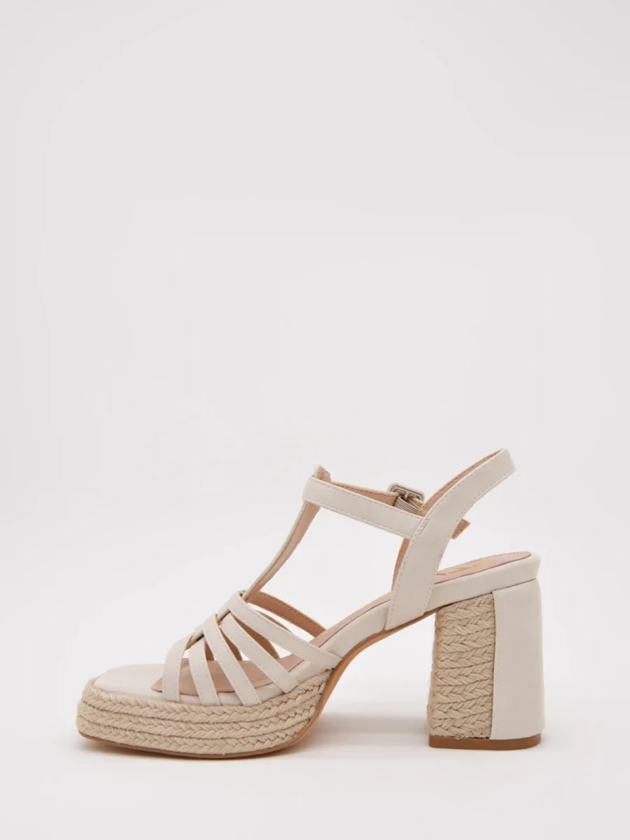 Sandalias de tacón con plataforma de yute y tiras beige - Imagen 6