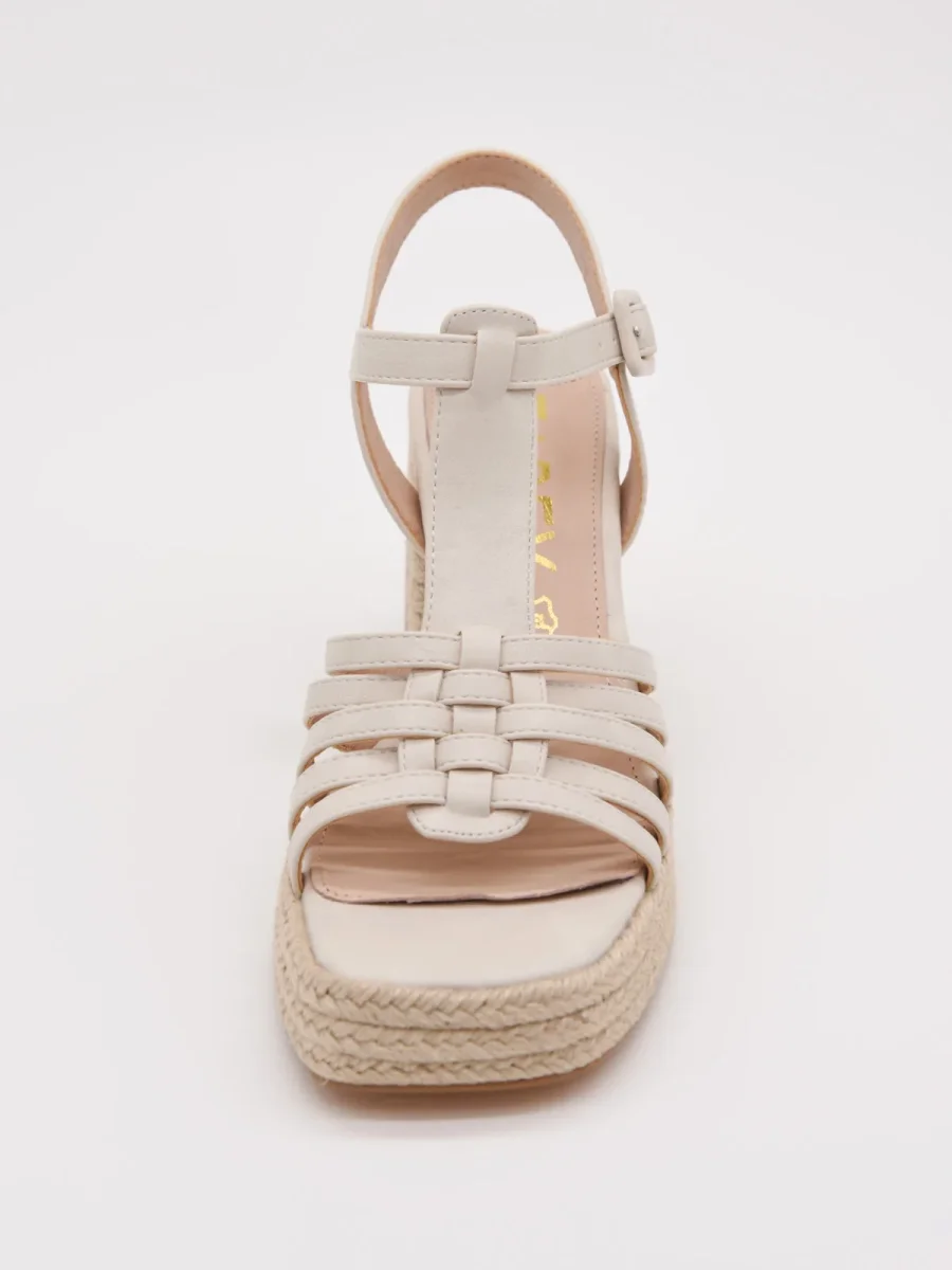 Sandalias de tacón con plataforma de yute y tiras beige - Imagen 7