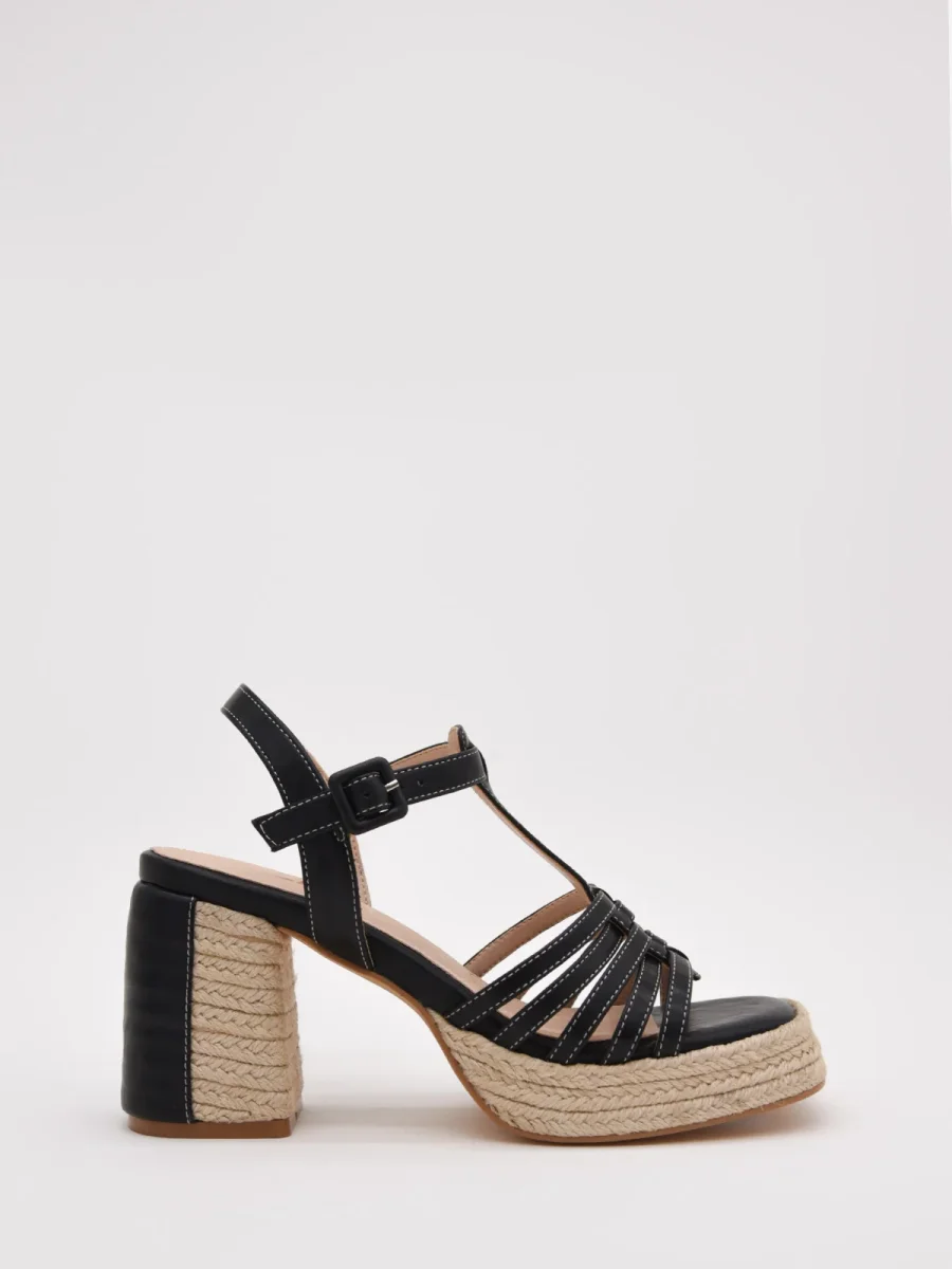 Sandalias de tacón negro con plataforma de yute - Imagen 2