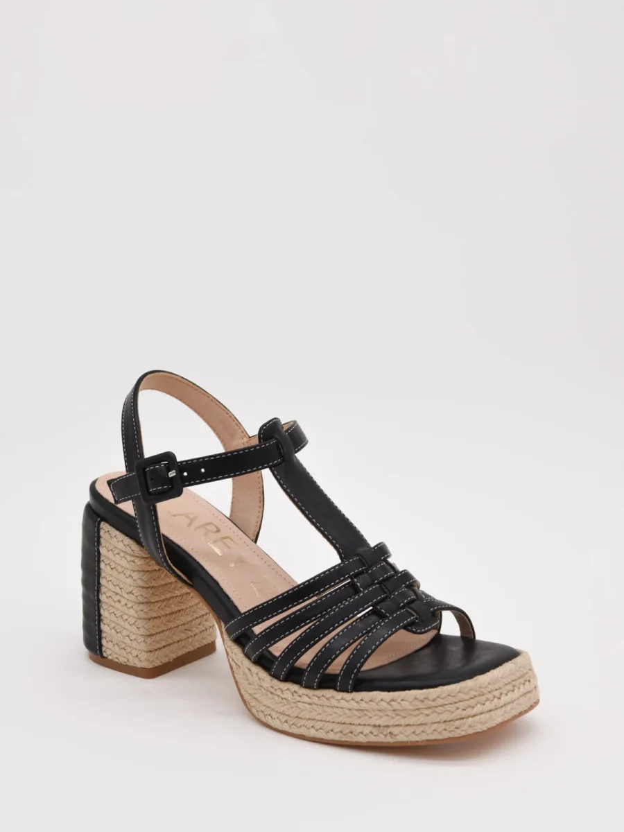 Sandalias de tacón negro con plataforma de yute - Imagen 3