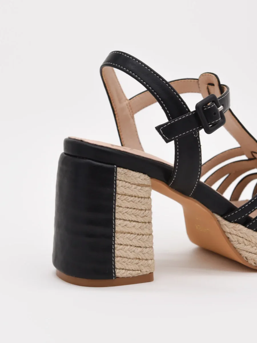 Sandalias de tacón negro con plataforma de yute - Imagen 5