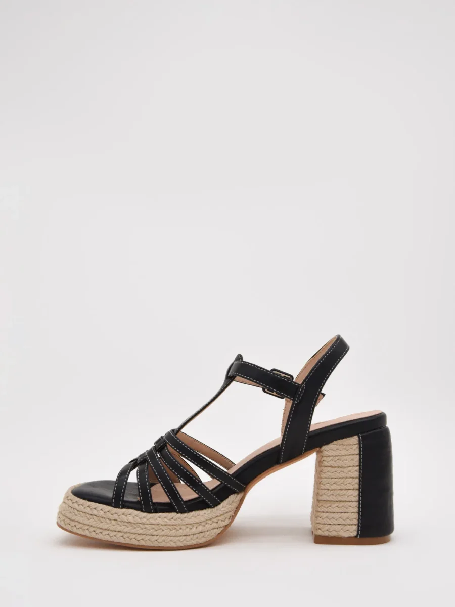 Sandalias de tacón negro con plataforma de yute - Imagen 6