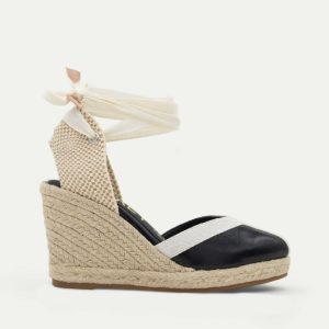ALPARGATA CUÑA NEGRO Y BEIGE LAZADA