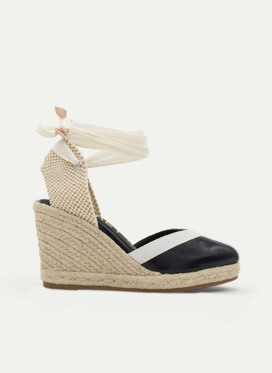 ALPARGATA CUÑA NEGRO Y BEIGE LAZADA