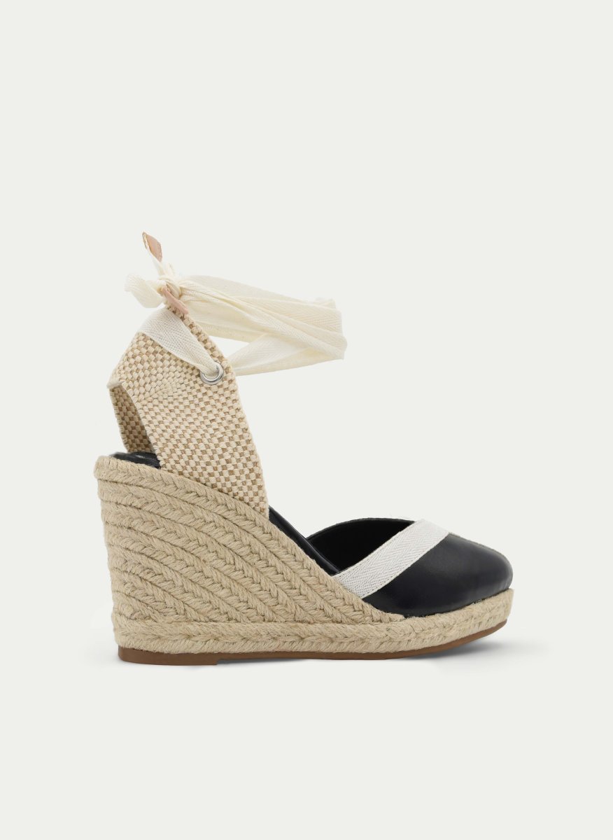 ALPARGATA CUÑA NEGRO Y BEIGE LAZADA - Imagen 5