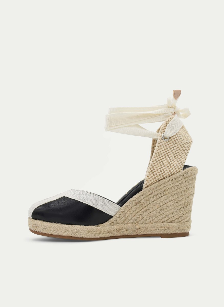 ALPARGATA CUÑA NEGRO Y BEIGE LAZADA - Imagen 6