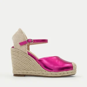ALPARGATAS DE CUÑA FUCSIA METALIZADAS CON PLATAFORMA DE YUTE