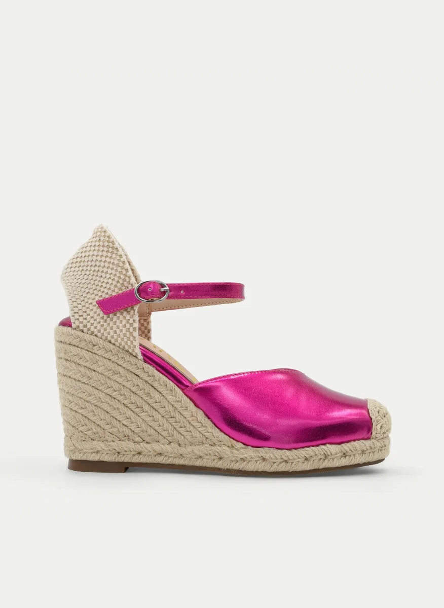 ALPARGATAS DE CUÑA FUCSIA METALIZADAS CON PLATAFORMA DE YUTE - Imagen 2
