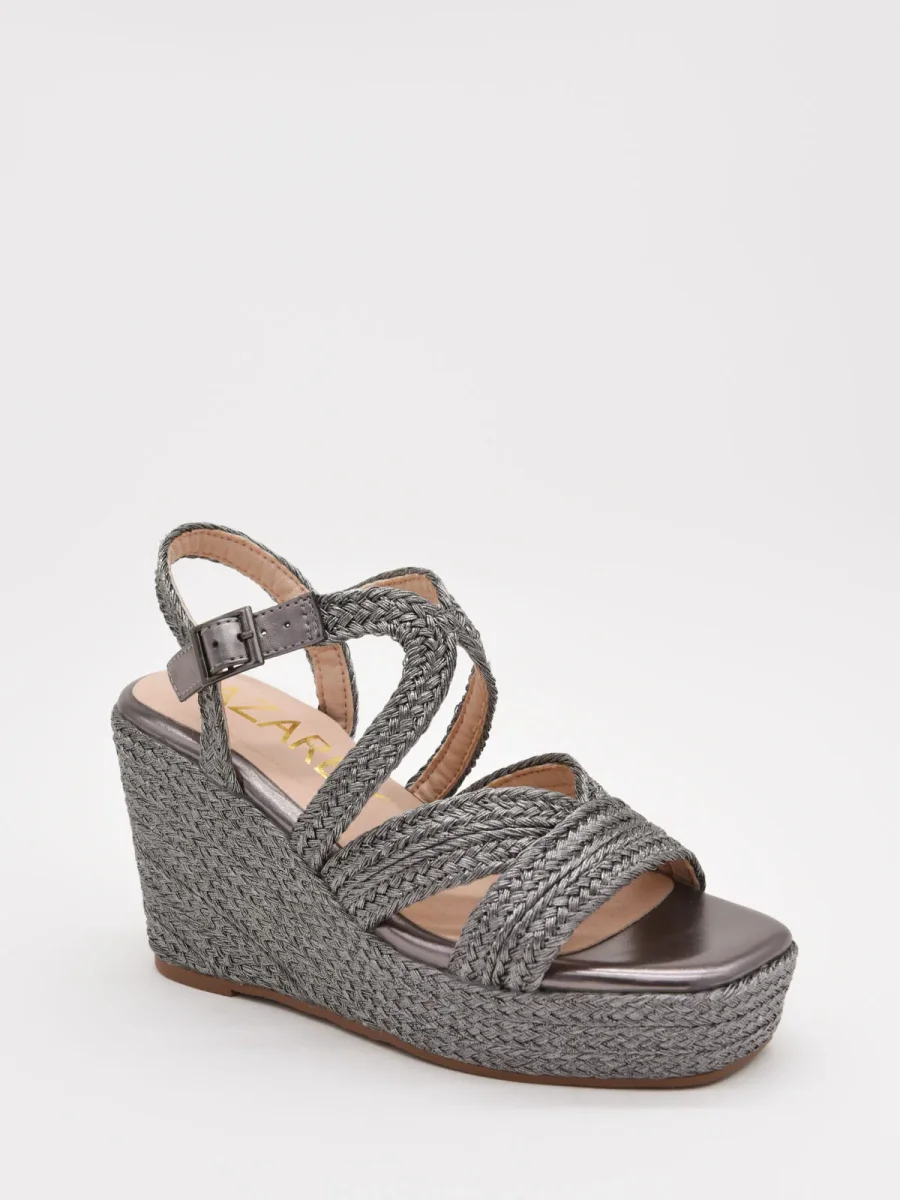 Cuñas de yute gris con tiras cruzadas y plataforma - Imagen 3