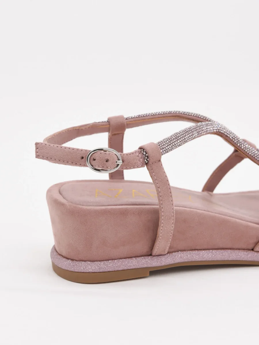Sandalias planas color rosa y tiras cruzadas con strass - Imagen 5