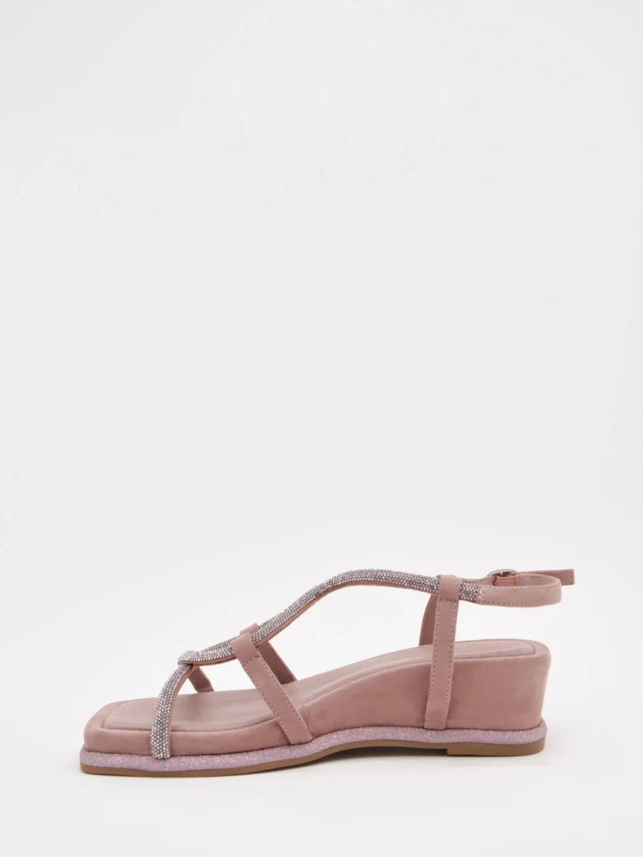 Sandalias planas color rosa y tiras cruzadas con strass - Imagen 6