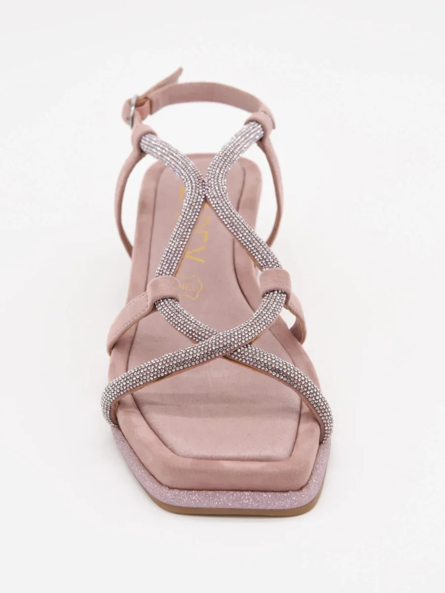 Sandalias planas color rosa y tiras cruzadas con strass - Imagen 7