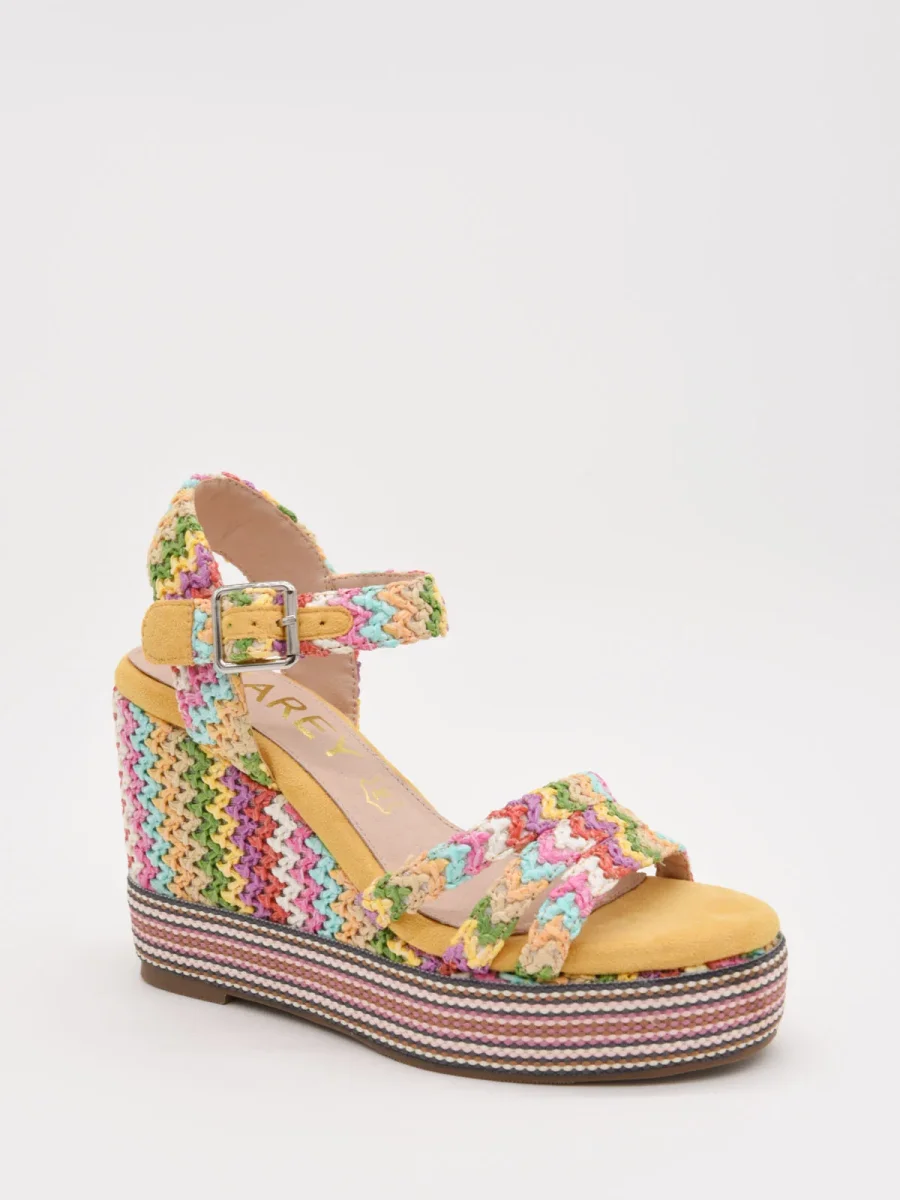 Sandalias de cuña amarillo multicolor con diseño tejido - Imagen 3
