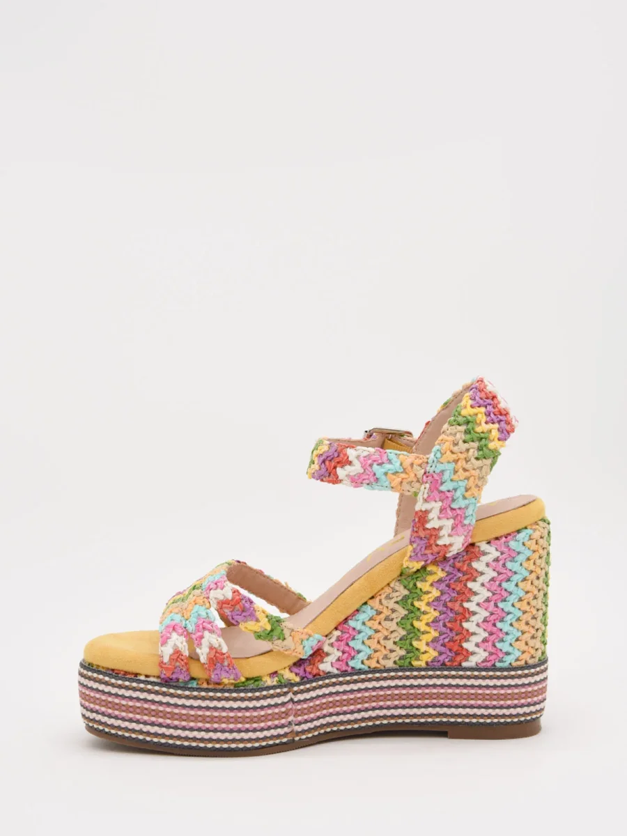 Sandalias de cuña amarillo multicolor con diseño tejido - Imagen 7