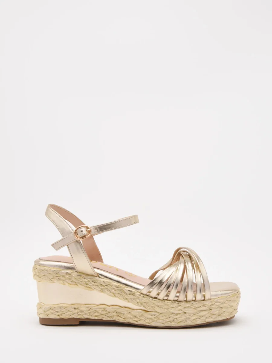 Sandalias de cuña doradas con plataforma tejida - Imagen 2