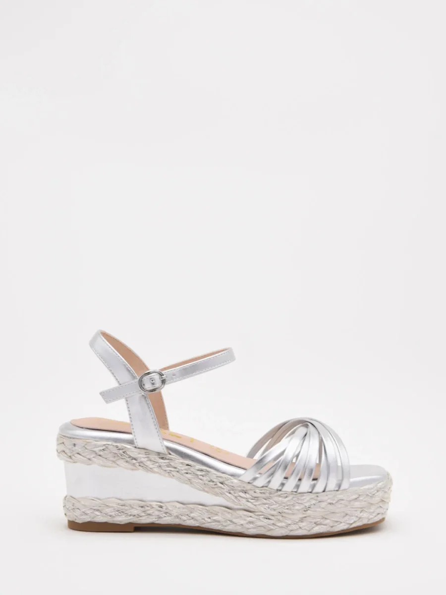Sandalias de cuña plateadas con plataforma tejida y tiras elegantes - Imagen 2