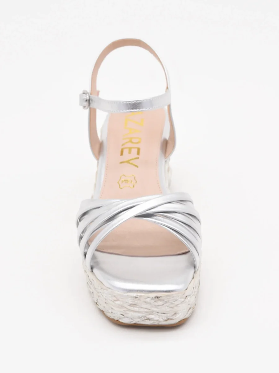 Sandalias de cuña plateadas con plataforma tejida y tiras elegantes - Imagen 6