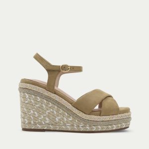 SANDALIA BEIGE CUÑA YUTE PULSERA CRUZADA