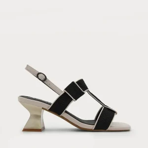 SANDALIA NEGRA Y BEIGE TACÓN ESCULTURA