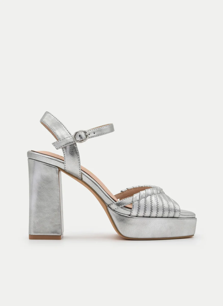 SANDALIA PLATA DE TACÓN ANCHO CON PLATAFORMA Y TIRAS - Imagen 2