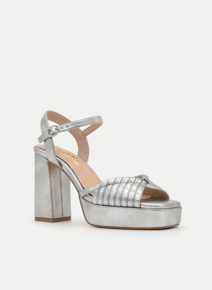 SANDALIA PLATA DE TACÓN ANCHO CON PLATAFORMA Y TIRAS - Imagen 3