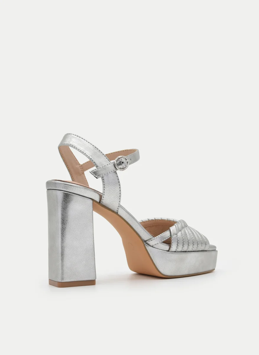 SANDALIA PLATA DE TACÓN ANCHO CON PLATAFORMA Y TIRAS - Imagen 5