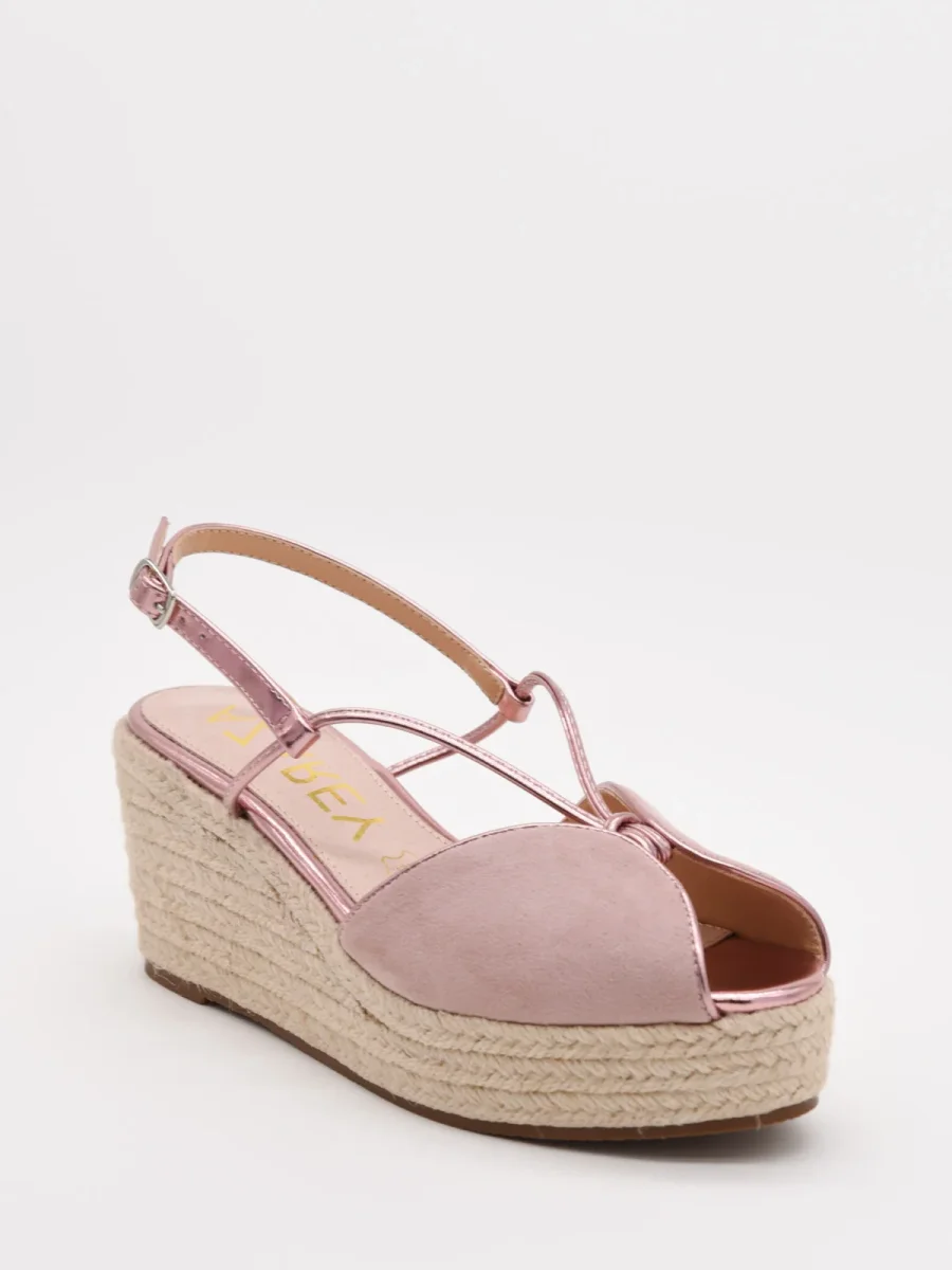 Sandalias de cuña rosa con tiras cruzadas - Imagen 3