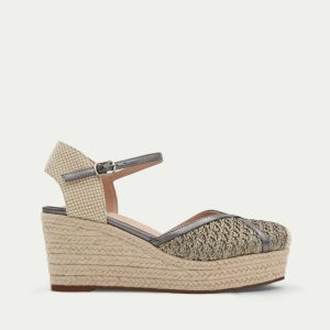 ALPARGATA CUÑA BEIGE Y PLOMO METALIZADO