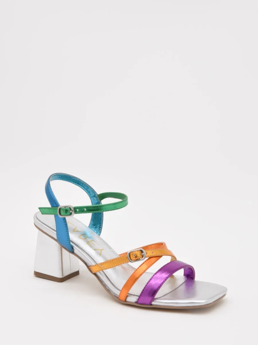 Sandalias de tacón plateado con tiras multicolor - Imagen 3
