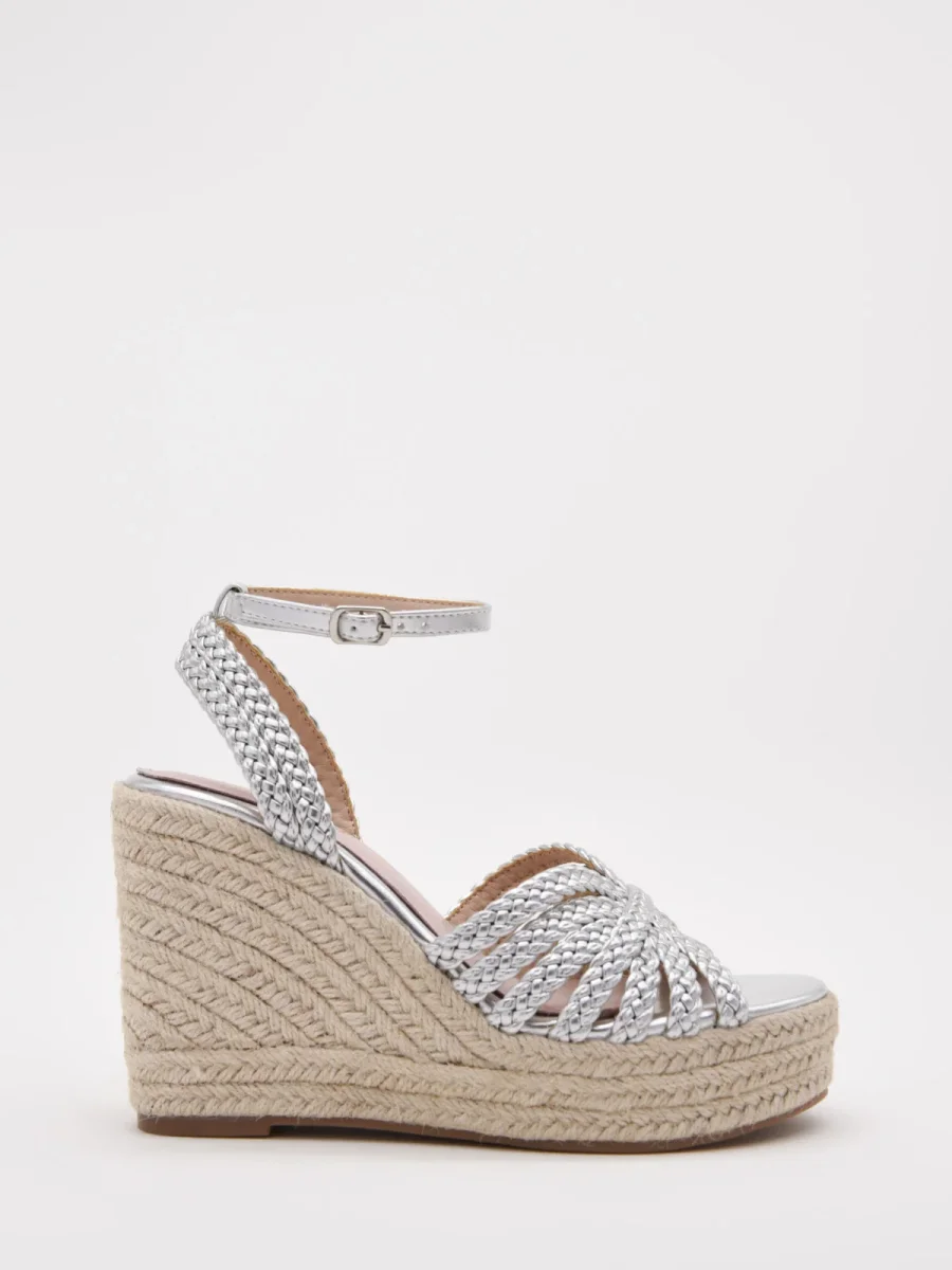 Sandalias plateadas de cuña alta con tiras trenzadas - Imagen 2